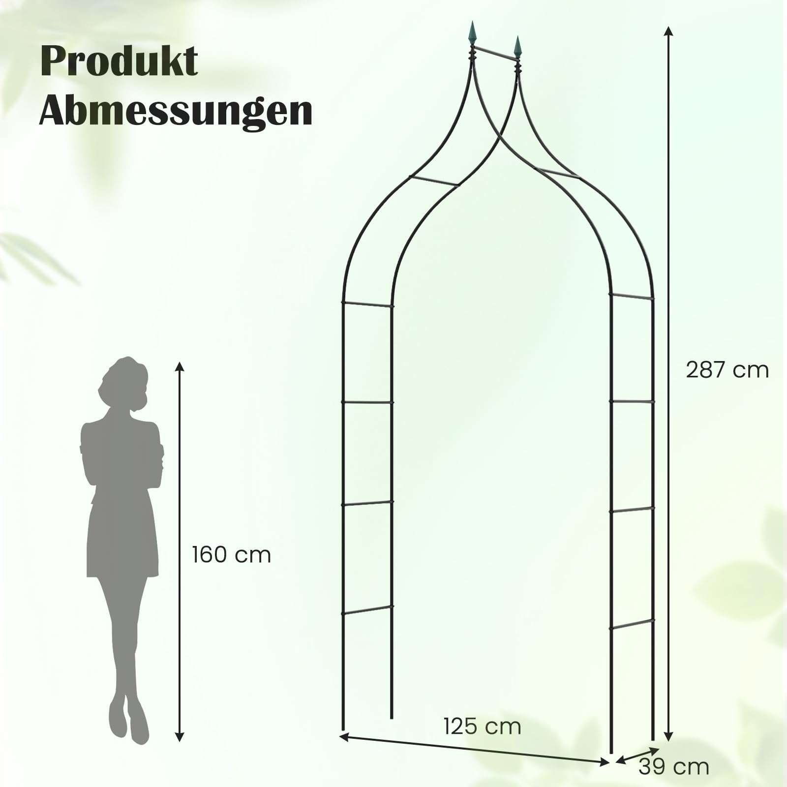 COSTWAY Rosenbogen Metall, Gartenbogen im gotischen Stil, Torbogen für Kletterpflanzen Rosen Blumen, Rosengitter Rankgitter, Pergola Spalier für Hochzeit Partys Garten Terrasse, 125 x 39 x 287 cm