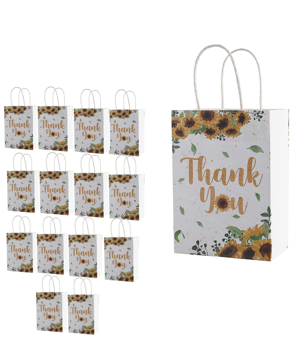 JOSON 15 Piece Thanksgiving Bag Sunflower Flower Design Paper Gift Bag with Handle for Baby Shower, Holiday Shower, Wedding, Birthday Party, etc. (