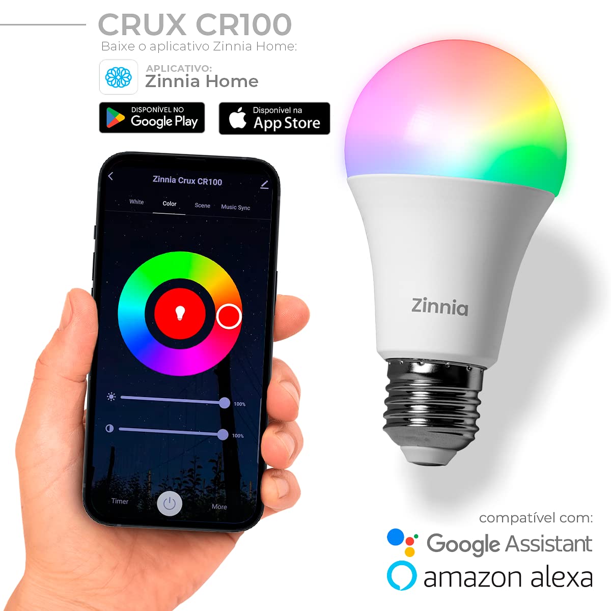 Smart Lâmpada Wi-Fi Zinnia Casa Inteligente Crux CR100