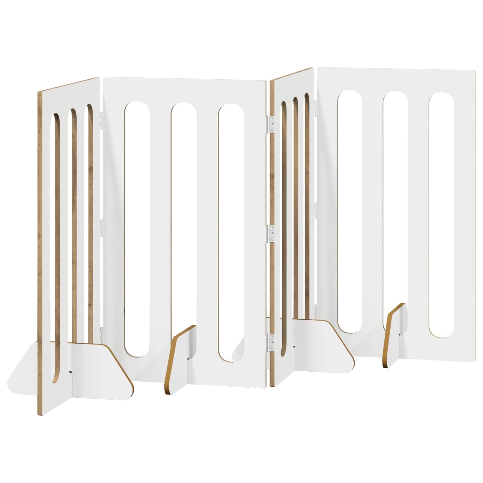 Valla plegable para mascotas de madera de roble Artisan, 201 x 38 x 90 cm, 4 piezas con paneles flexibles para interior, protección y seguridad para perros y cachorros