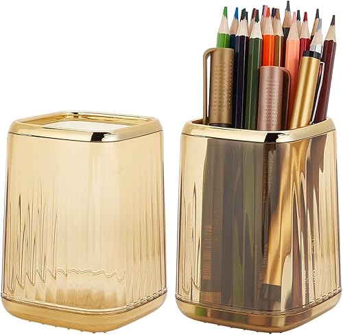 CRASPIRE 2 soportes para brochas de maquillaje, organizador pequeño de plástico, cuadrado, para cosméticos, a rayas, soporte para bolígrafo, ala de