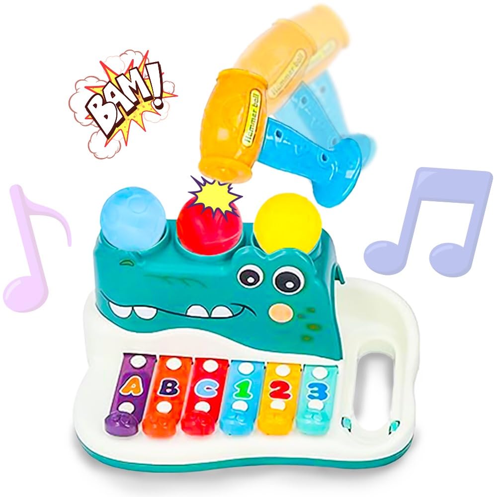 UKR Xylophone Pounding Toy 2 in 1 Hammer Sound Toys Musical Instrument Toddlers Early Educational 6 Keys Learning Interactive for Kids 18+ Months