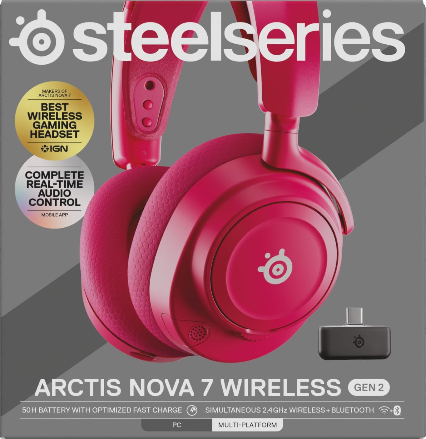 SteelSeries Arctis Nova 7 Wireless Gen 2 do gier -sterowanie aplikacją w czasie rzeczywistym - 50H + -przetworniki magnetyczne z magnesem neodymowym -miks 2,4 GHz/Bluetooth - PC,PS5, Switch 1/2,mobile