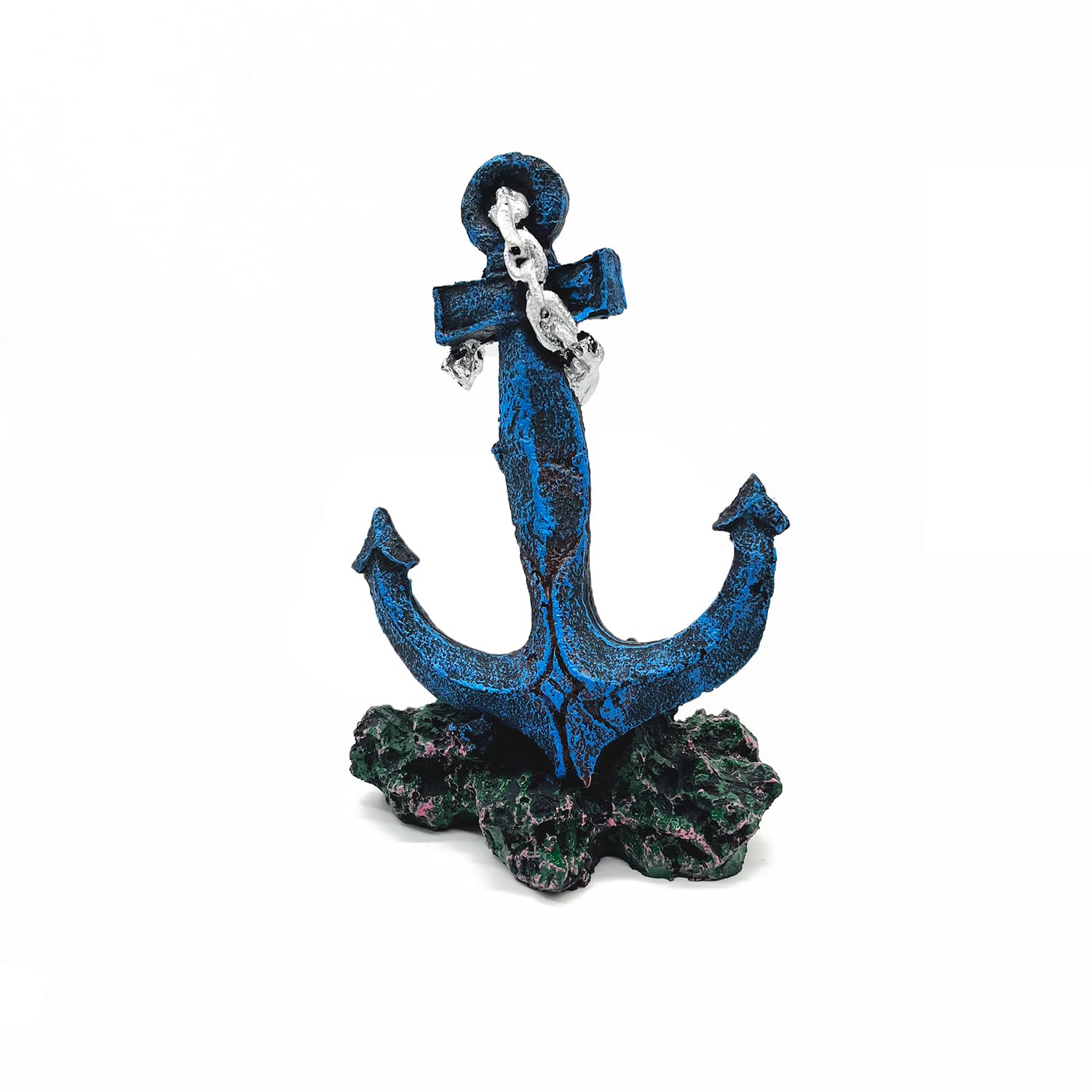 J-Star Blue Aquarium Anchor Decor, Realistic Ship Anchor Ornament For Fish Tank, Resin Underwater Decoration For Freshwater & Saltwater