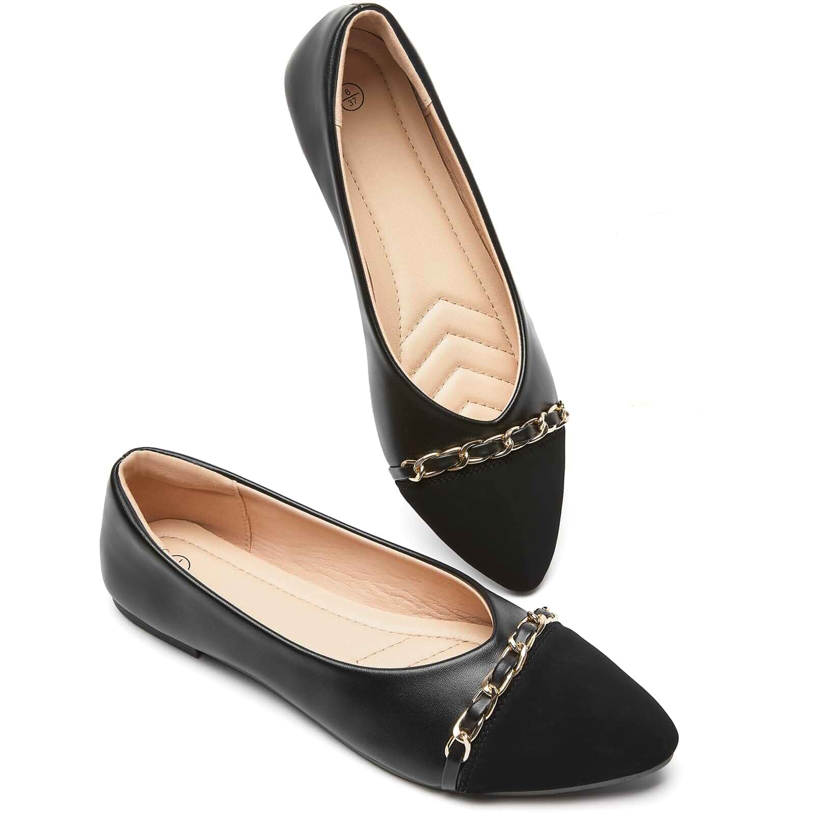 Women's Black Flats Shoes,Pointed-Toe Dress Shoes,Ballet Flats ComfortableSoft Memory Foam Insole,Synetic Leather Crimping Faux Suede,Lightweight