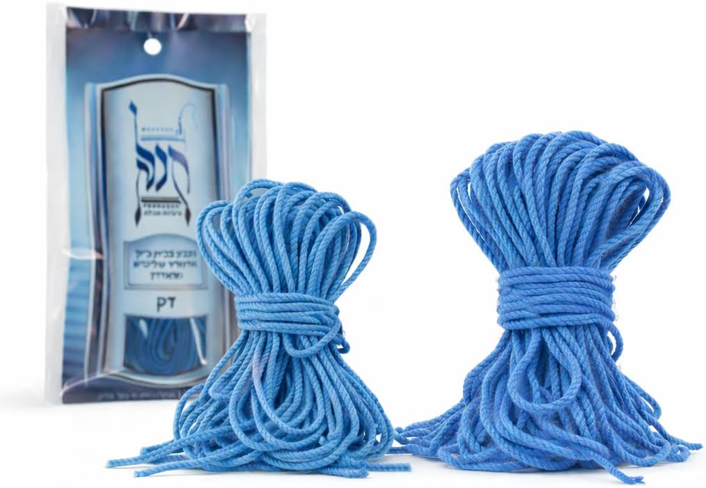 Ptil & Radzin Techelet Tzitzit Strings Set – Wool Radzyner Tekhelet & White Ptil Tzitzis, Made in Israel, Thick