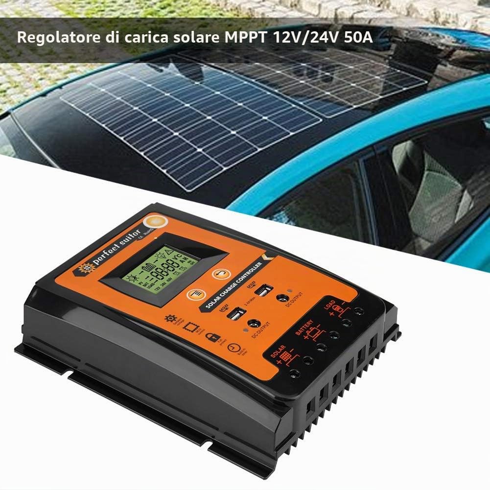 Regolatore di carica solare 12V/24V, Dual USB MPPT Regolatore di carica solare Pannello solare Regolatore batteria Regolatore solare con display LCD.(70A)