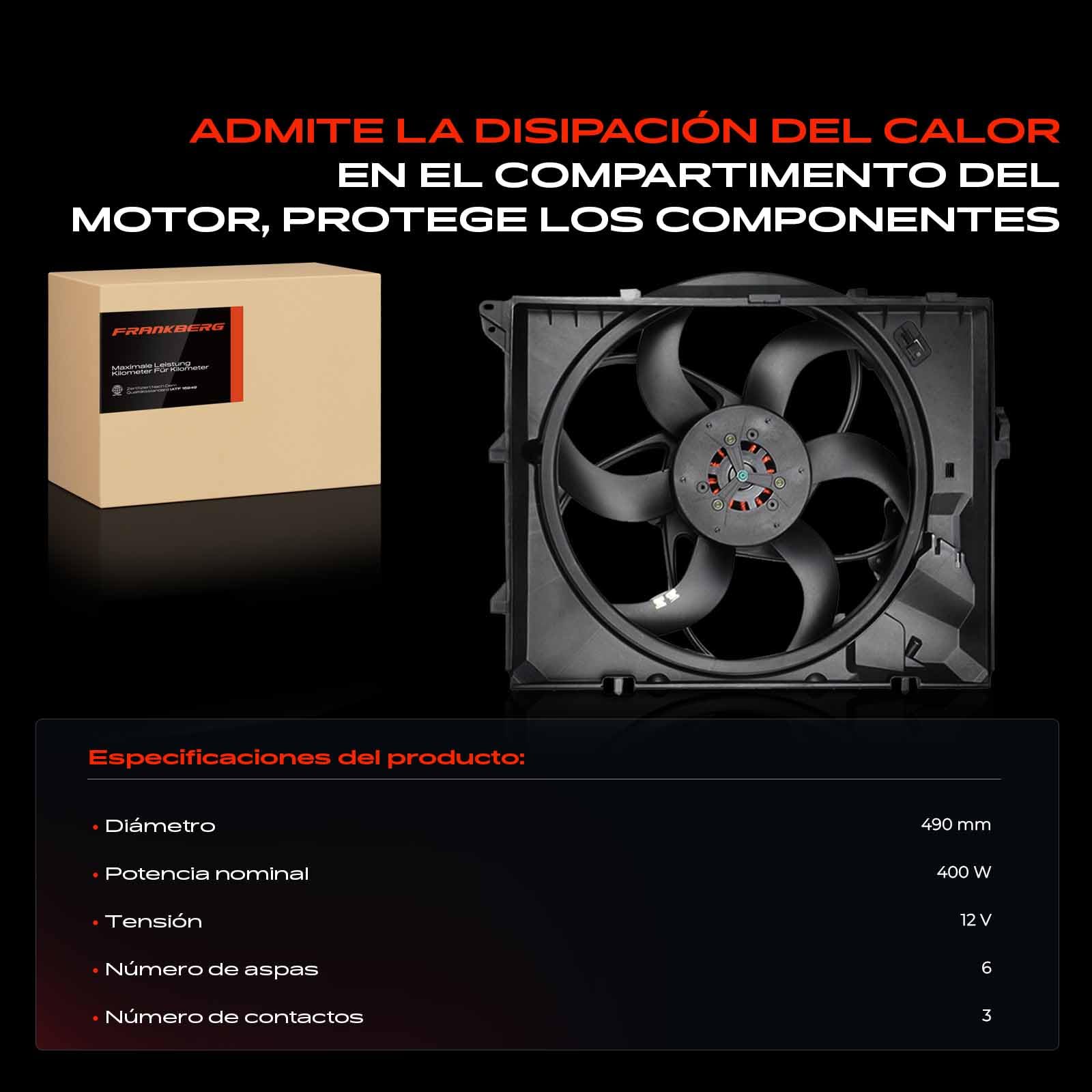 Frankberg Ventilador del radiador refrigeración del motor 3 Polos