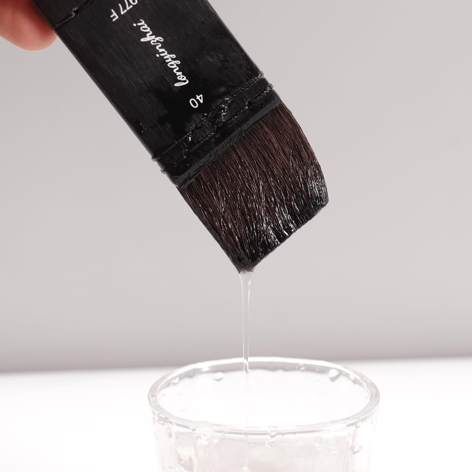 Seehecht-Pinsel-Set mit 4 Stück (20, 30, 40, 50) – Eichhörnchen-Mischpinsel – gebeizte Birke mit kurzem Griff – ideal für Waschgänge (Eisen, kleine Größe (Kleidung usw.)