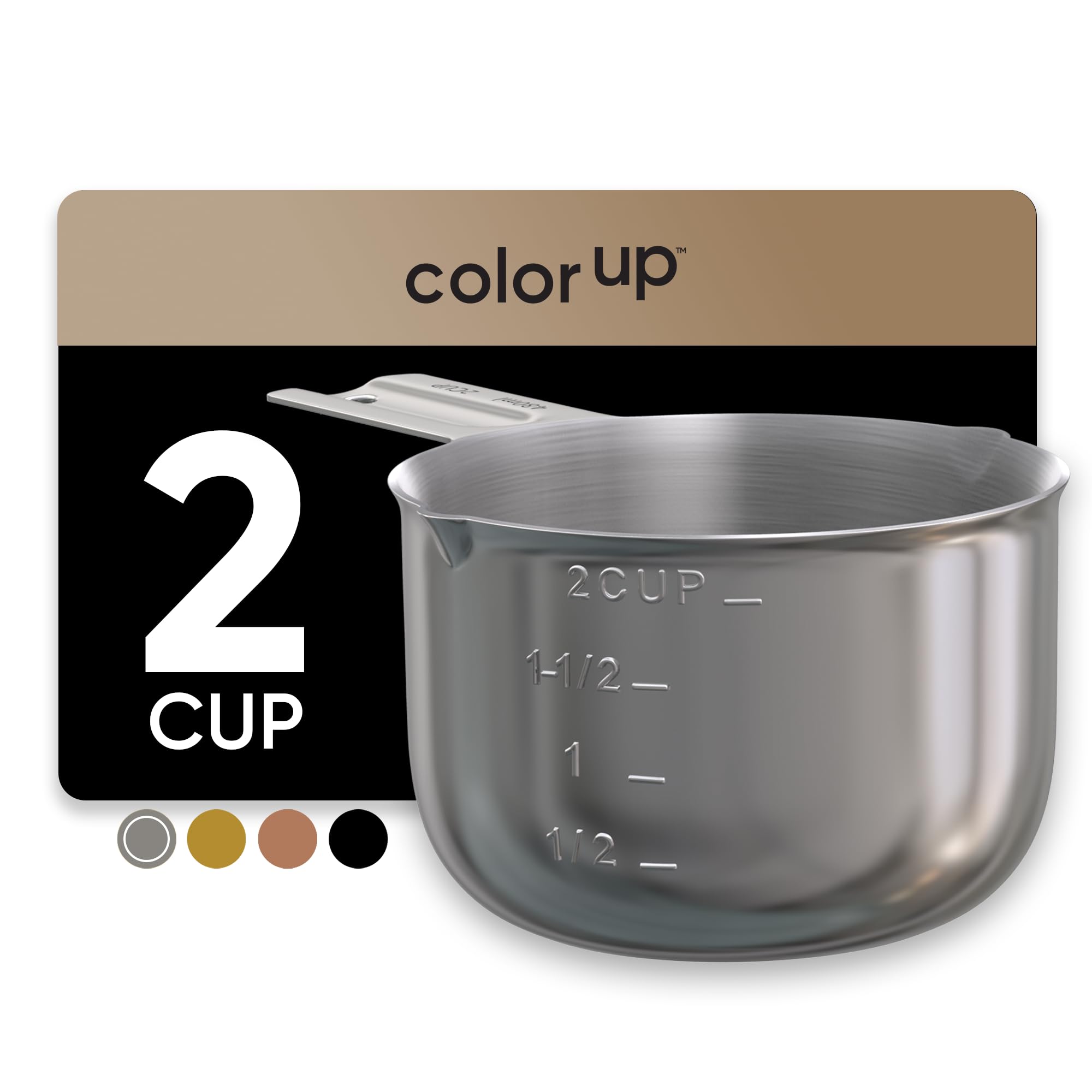 Color Up Taza medidora premium de 2 tazas (480 ml), acero inoxidable, construcción de una sola pieza, apta para lavavajillas, precisa para ingredientes húmedos y secos, una sola taza