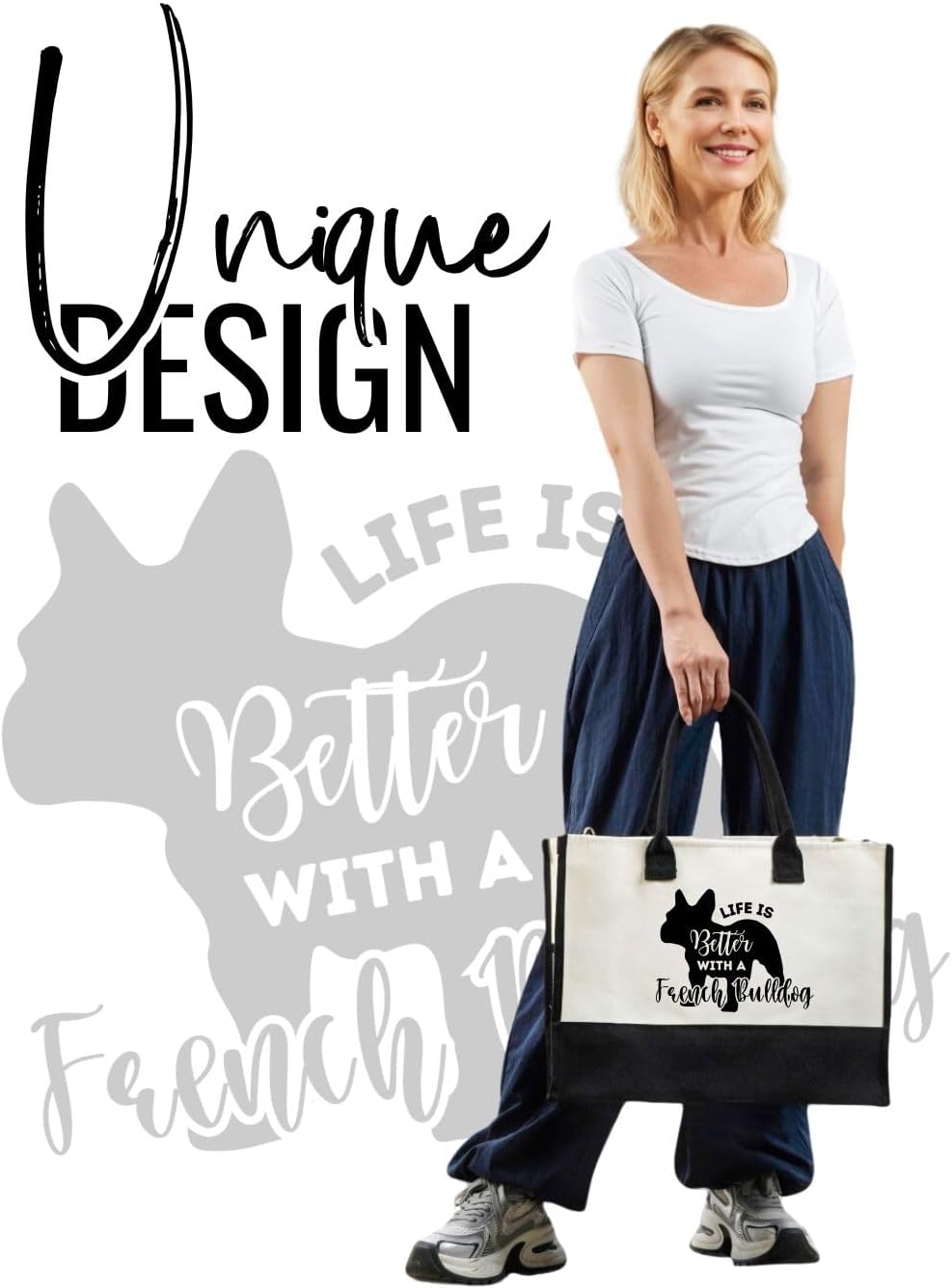 InnoBeta French Bulldog Gifts Canvas Tote Bag for Women, Important French Bulldog Lover Mom Stuff Bag for Birthday, Thanksgiving, Christmas -Life - Image 4