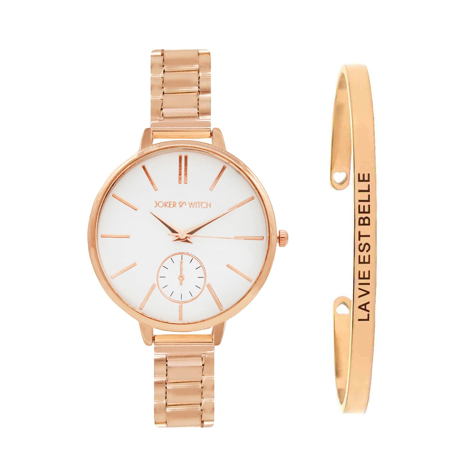 Joker & Witch Stainless Steel Women Noa Analog Watch Bracelet Stack, White Dial, Rose Gold Band (B0C7LBWFNL) Amazon Price History, Amazon Price Tracker