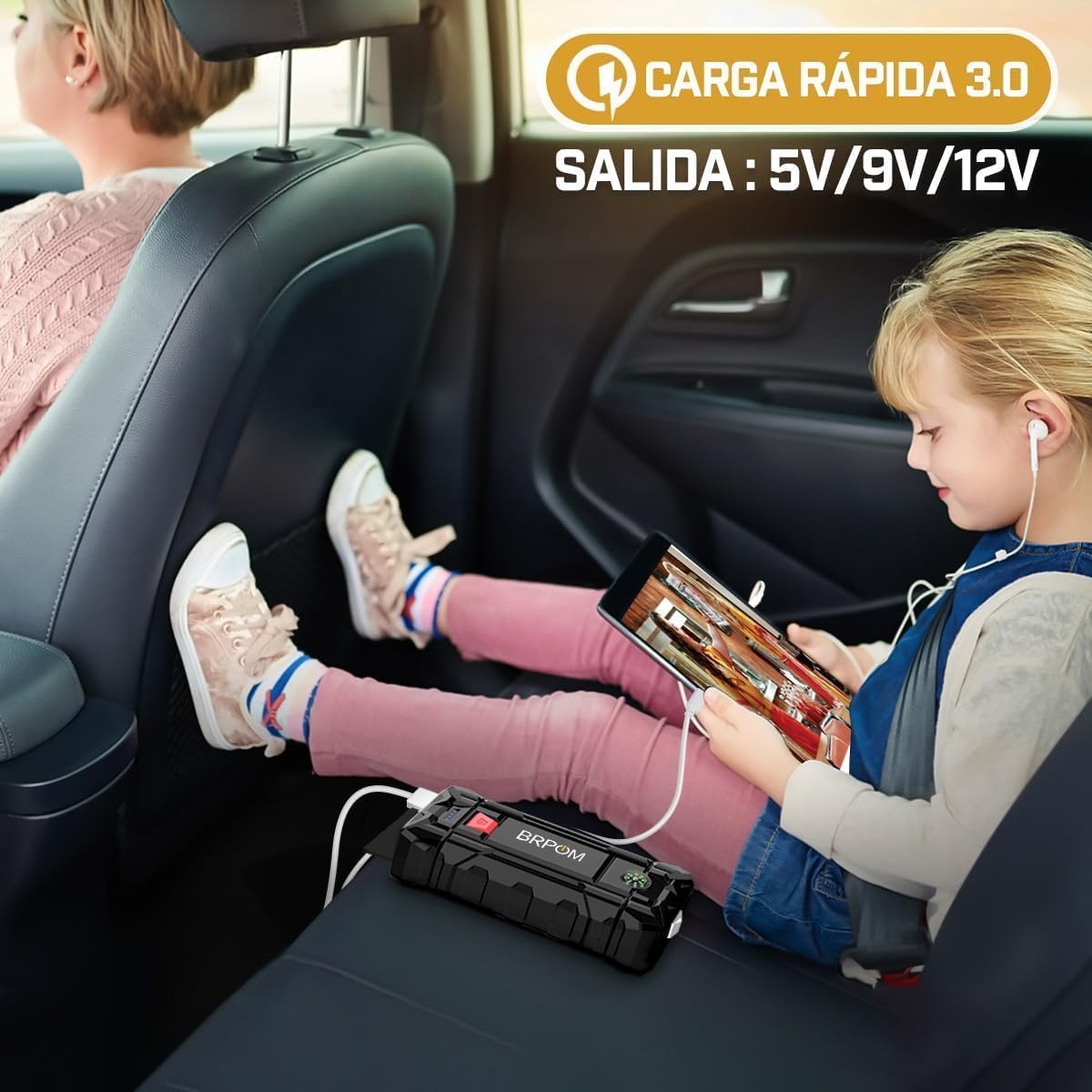 BRPOM Arrancador de Coches, 9000A 21800mAh Arrancador de Baterias de Coche 12V(para 8.0L de Gasolina o 6.5L de Diésel), Jump Starter Portátil, Carga Rápida QC3.0, Espera Larga