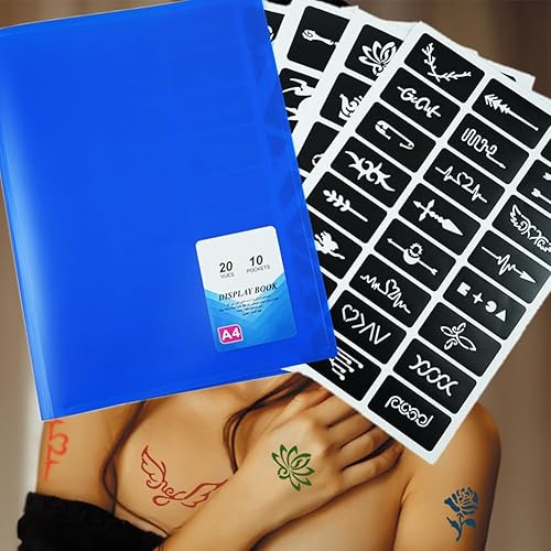 Xmasir 20 hojas (446 piezas) plantillas de tatuaje de aerógrafo, álbum de arte, kit de tatuaje de henna con purpurina pequeña, tatuaje