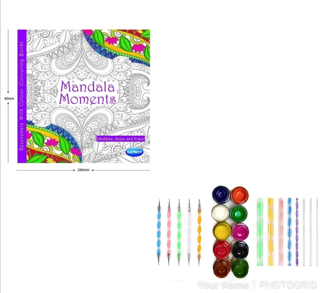 E Shopping® mandala art tools set of 13pc with Mandala Moment book and acrylic color kit of 10 different colors