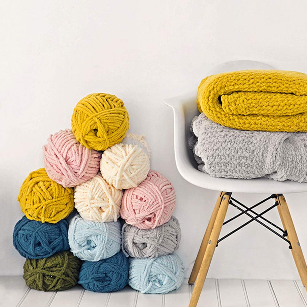 Gruby dzianinowy miękki koc szenilowy masywny wegański materiał dziewiarski 900 g / 1,98 funta(Gray,900g/1.98lb)