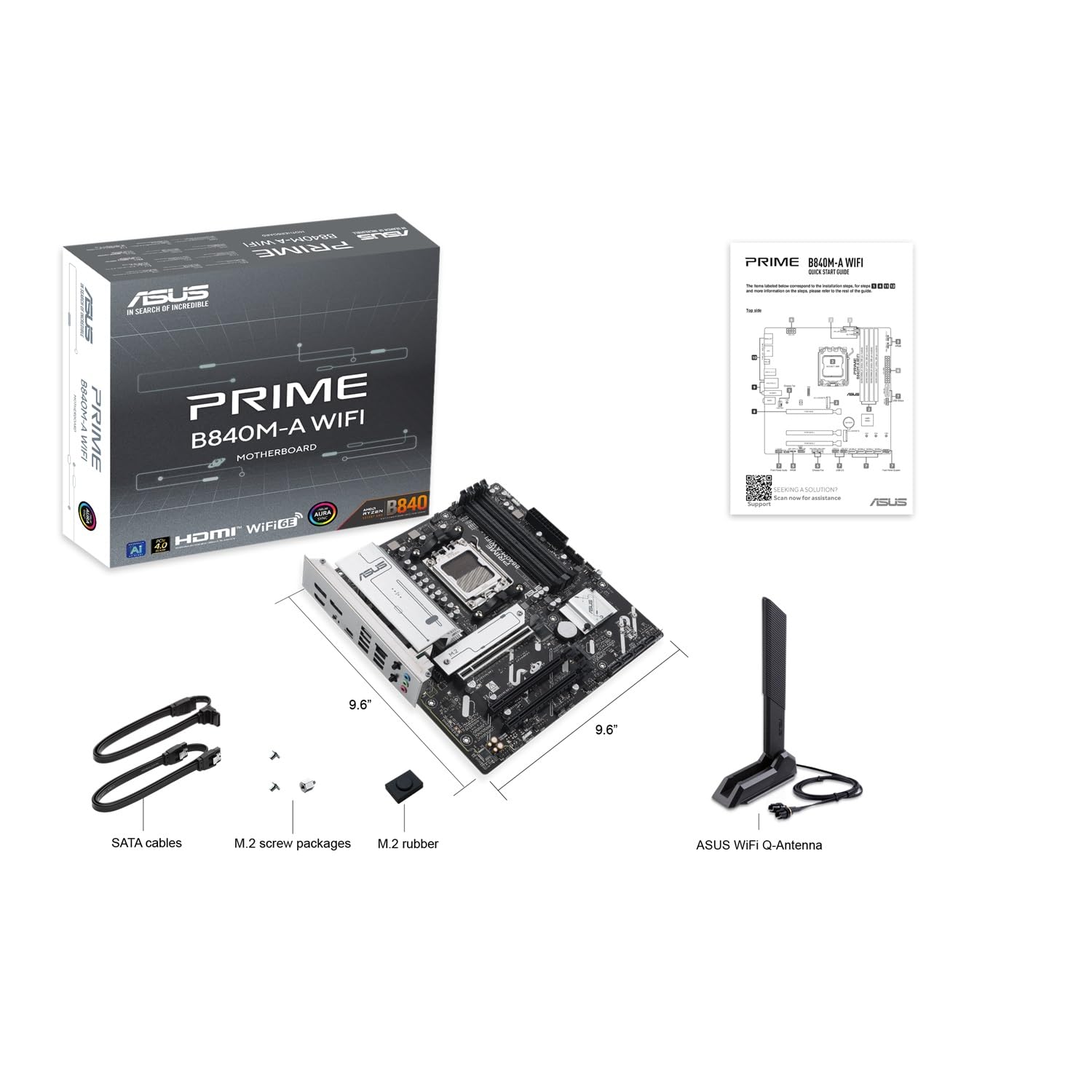 ASUS PRIME B840M-A WiFi, Scheda Madre AMD mATX, Slot DDR5, PCIe 4.0 Ready, 3 slot M.2, WiFi 6E, Ethernet Realtek 2,5 GB, DisplayPort, HDMI, USB-C da 5 Gbps Fronte e Retro, BIOS Flashback e Aura Sync
