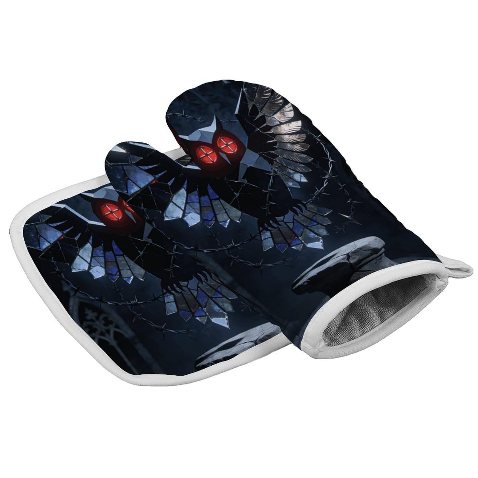 Fodpand Style Gothic Abstract Owl Oven Mitt Set With Lanyard, Cooking Mitt, Protective Thermal Insulation,Kitchen Mitt For Baking, Cooking, Grilling, Microwave