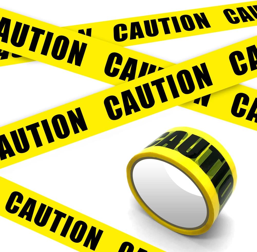 Yellow Warning Tape, CAUTION Barricade Safety Tape with Bold Black Font Text,Maximum Readability Hazard Distancing Sign for Workplace Danger Areas Halloween Decorations, 1.89in x 82.02ft Self-Adhesive