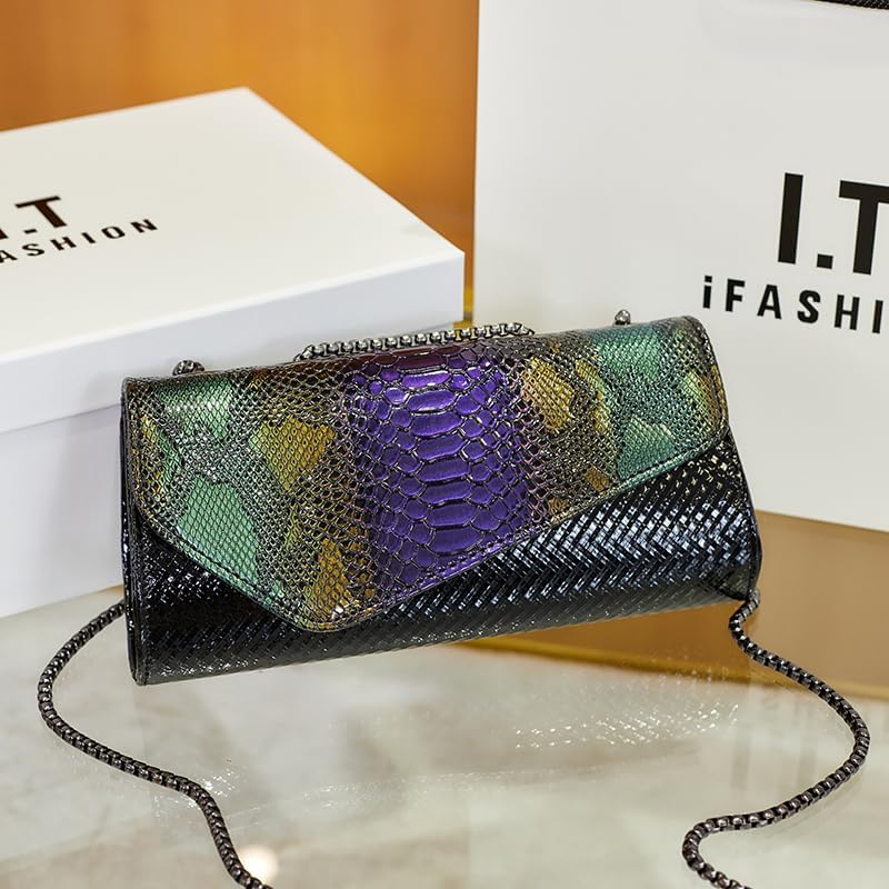 Women's Fashion Trends Python Scale Printed Shoulder Bag One-Shoulder Mobile Wallet Card Wallet-Porcelaine Print - Image 2