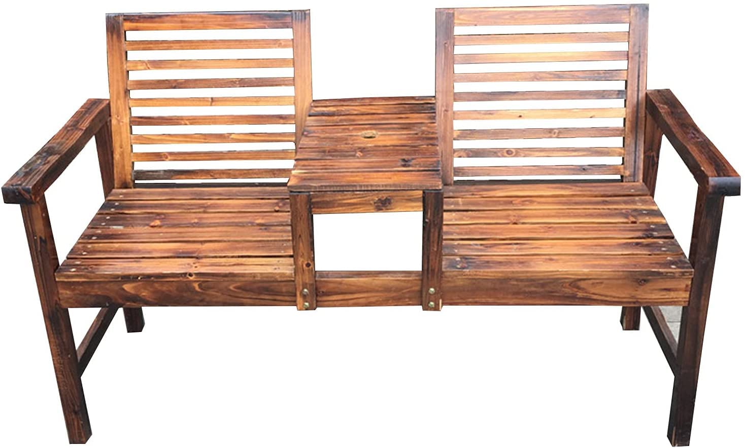 AYCDL Patio Bench Outdoor Bench Park Bench Furniture Outdoor Balcony Double Chair Carbonized Solid Wood Leisure Table and Chair with Backrest and Center Table