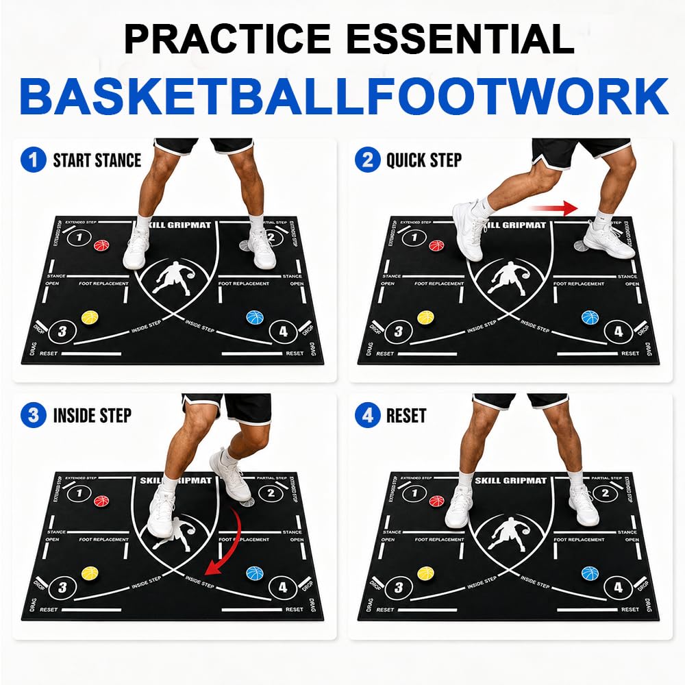 Basketball Fußmatte Trainingsmatte 120×80 cm, Rutschfeste Schritttechnik Matte, Geräuscharm, Leicht & Rollbar, indoor basketball matte für Schritttraining, Dribbling Mattes für Kinder Erwachsene