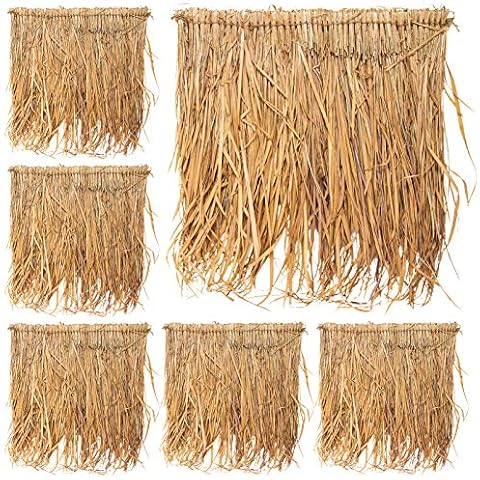 6pcs Mexican Straw Roof- Natural Palm Thatch Rolls Tiki Roof, Tiki Decorations, Grass Runner Rolls, Duck Blind Grass for Tiki Umbrella Covers Mini Bar Palapa Thatch Roofs, 23.6'' x 9.8' (in total) Cover