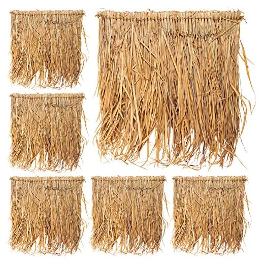 6pcs Mexican Straw Roof- Natural Palm Thatch Rolls Tiki Roof, Tiki Decorations, Grass Runner Rolls, Duck Blind Grass for Tiki Umbrella Covers Mini Bar Palapa Thatch Roofs, 23.6'' x 9.8' (in total)