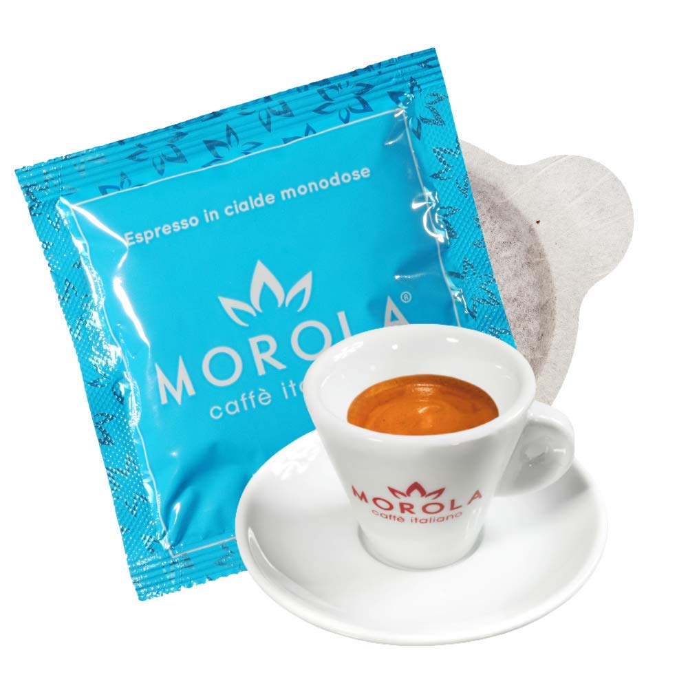 Morola Caffè Italiano - Sabor Descafeinado - Envase de 150 Vainas Biodegradables - Café en Monodosis ESE44 - Compatible con Máquinas de Café Espresso - Made in Italy (150 Vainas)