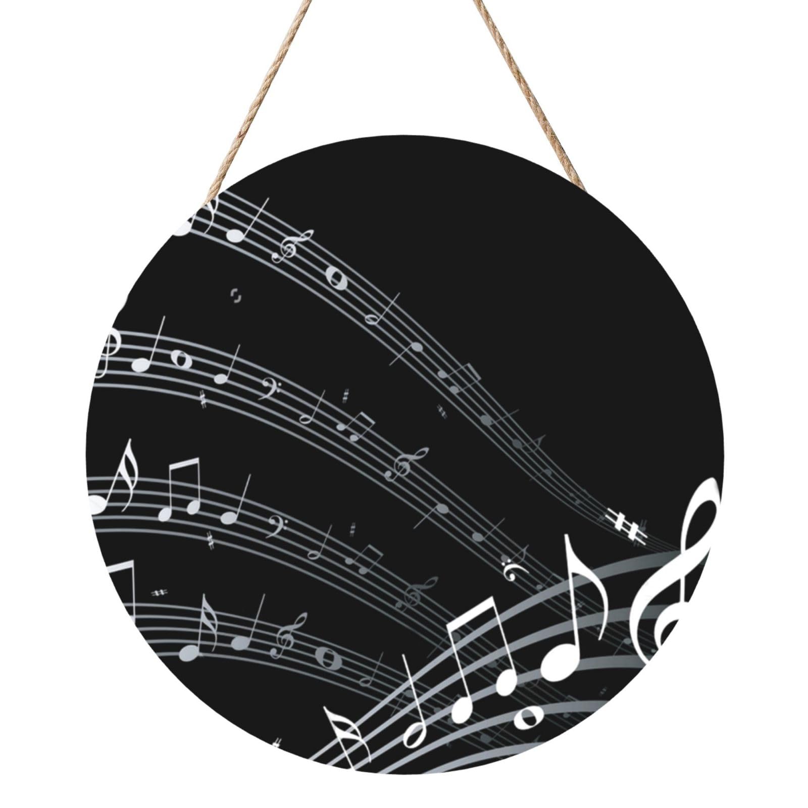 InOmak Musical Note, Round Wood Panel Painting 12 in, Wall Hanging Painting For Home