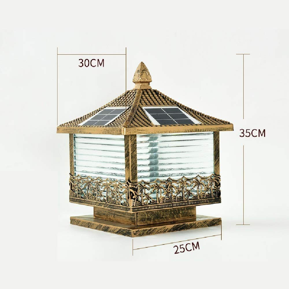 Lampy Ogrodowe, Zabytkowa Lampa Solarna Led Na Słupku, Wodoodporna, Mosiężna, Ip65, Szklana Lampa Na Słupku, Lampa Ogrodowa, Zewnętrzna Lampa Na Słupku, Latarnia Na Trawn(Jeden Kolor-Wysokość-35Cm)
