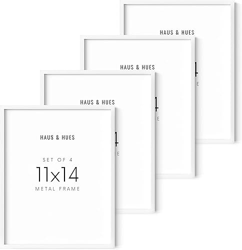 HAUS AND HUES Juego de 4 marcos de fotos de 11 x 14 pulgadas, marcos de fotos de metal, marcos blancos para galería, marco de fotos de 11 x 14