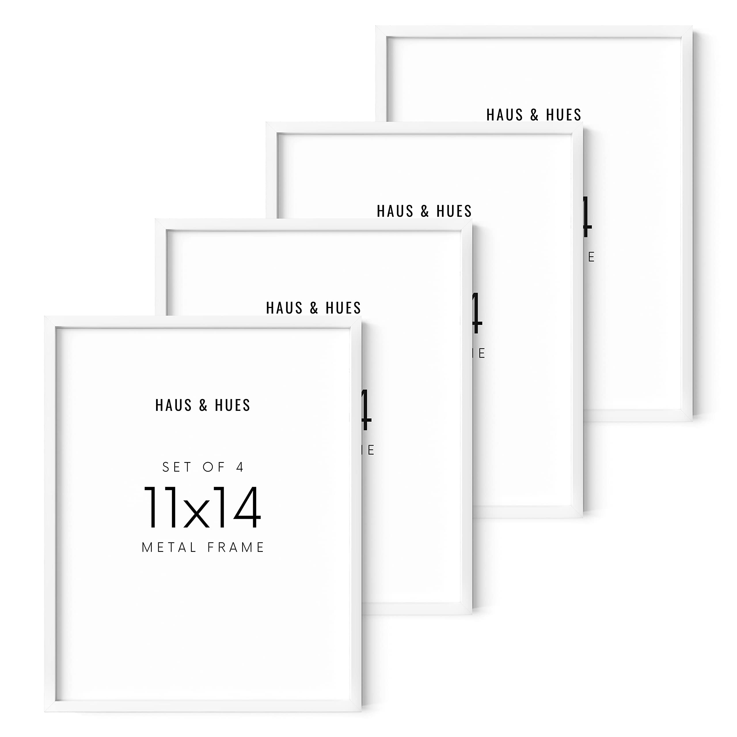 HAUS AND HUES Set of 4 Photo Frames 11x14 - Metal Picture Frames White Frames Gallery Wall, 11x14 Frame White Picture Frames Pack White Gallery Wall Frame Set of Frames (White Aluminum Frames)
