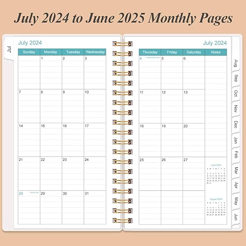 Miniatura 3 de Agenda de bolsillocalendario 2024-2025  Agenda semanal y mensual A6, julio 2024 a junio 2025, 3.75 x 6.75 pulgadas con cubierta flexible, pestañas,