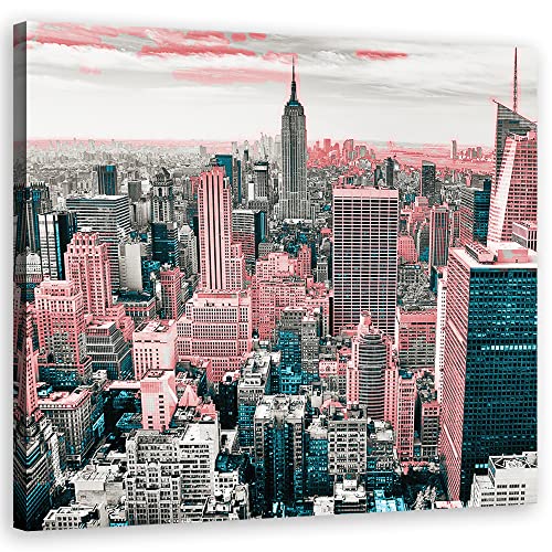 Feeby Tableau déco mural NYC USA Manhattan New York 40x40 cm Image moderne Skyline Empire State Building rose