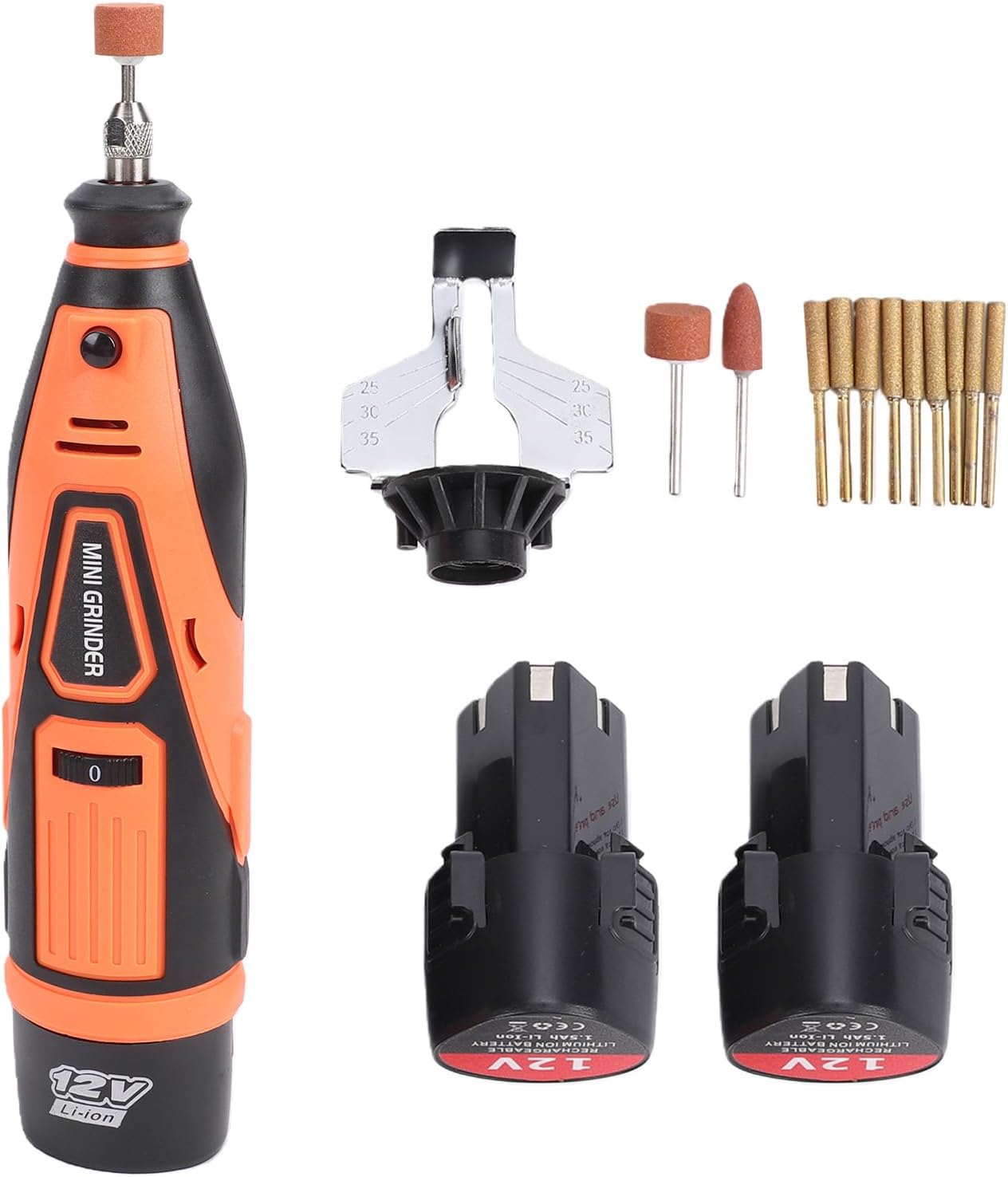 Hancaner Electric Chainsaw Sharpener Kit, Cordless Chain Saw Sharpener Tool with 12V Lithium Batteries Adjustable Speed 5000-37000RPM Sharpening Kit for Carving (US Plug 110V 2pcs Batteries +1