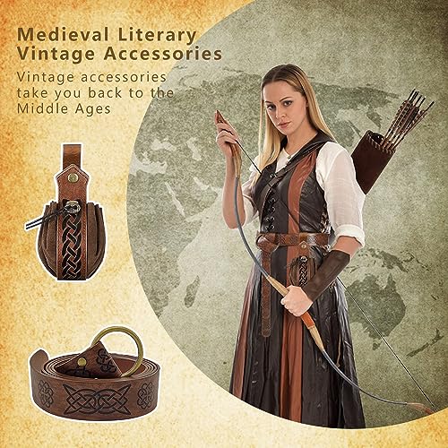 Jiahuade Cinturón Medieval, Cinturón De Hombre Medieval, Bolsos De Cuero Medievales, Brown, 166cm - imagen 3