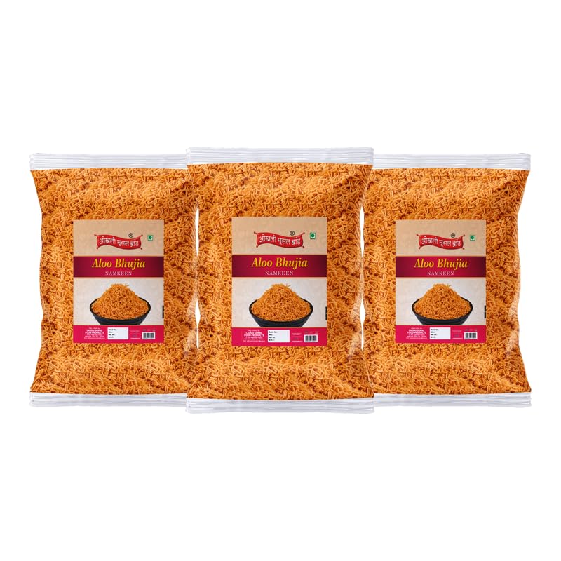 Image of OKHLI MUSAL BRAND Marwar Rajapuri Aloo Bhujiya Bhujia | Aloo bhjiya Bhujia Bhujiya Namkeen Snack | Thakkali Flavour Festive Season Crunchy Snack Alu BHUJIYA BHUJIA Namkeen Savoury Snack-900g*3Pack