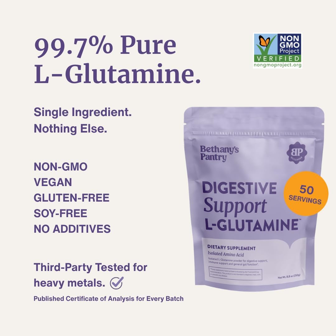Bethany’s Pantry – L-Glutamine Powder for Gut Health - Pure Digestive Support Amino Acid Supplement - 99.7% Purity, Vegan, Gluten Free, Non-GMO - Unflavored, 50 Servings (8.8 oz)