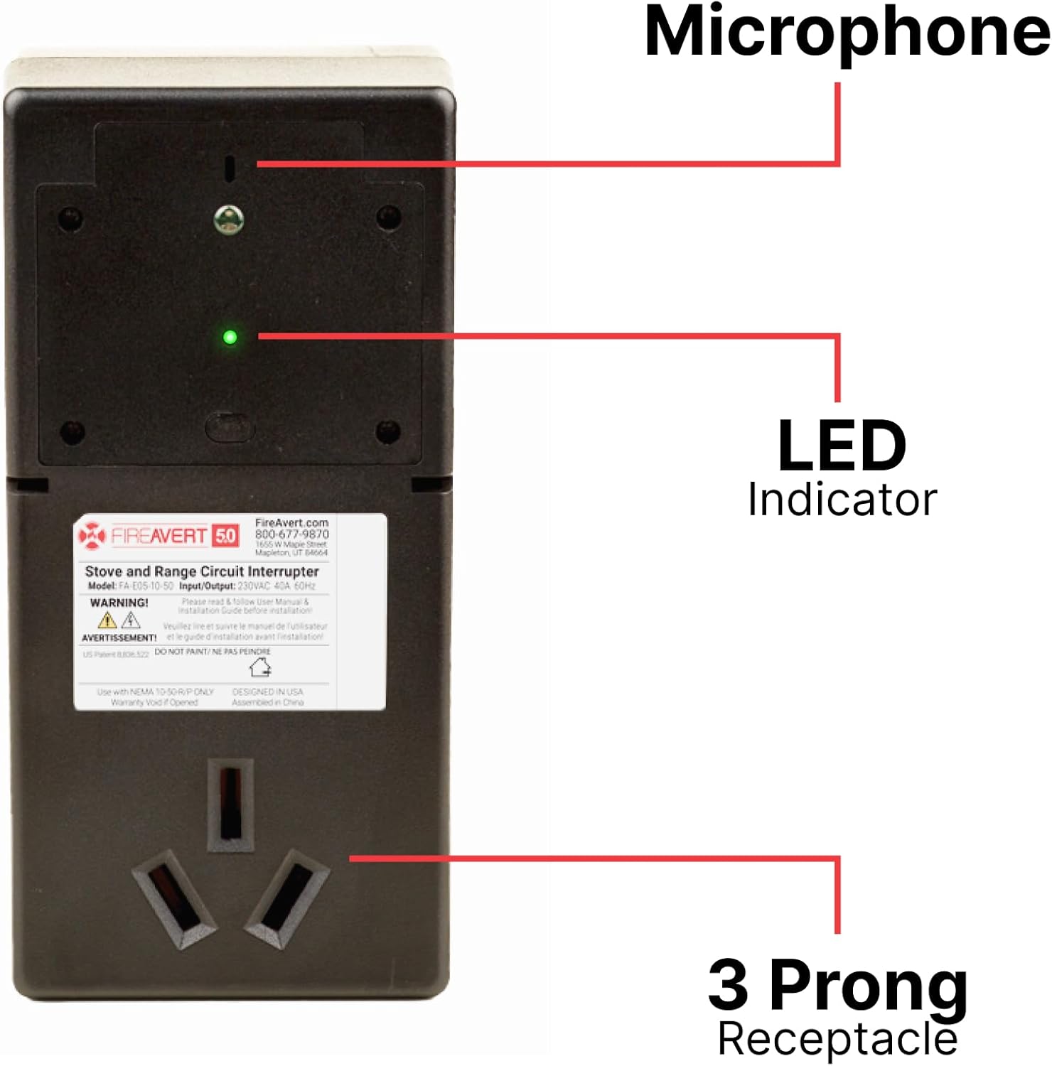 FireAvert - Electric Auto Stove Shut-Off Safety Device (3 or 4 Prong), Oven Monitoring Solution for Senior Citizen and Elderly Parents, As Seen On Shark Tank (3-Prong)
