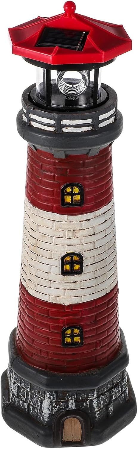 Yardwe Solar Lighthouse Outdoor LED Solar Powered Lighthouse Light Garden Statue Decorative Landscape Lamp for Outside Yard Lawn Courtyard Craft Ornament Red
