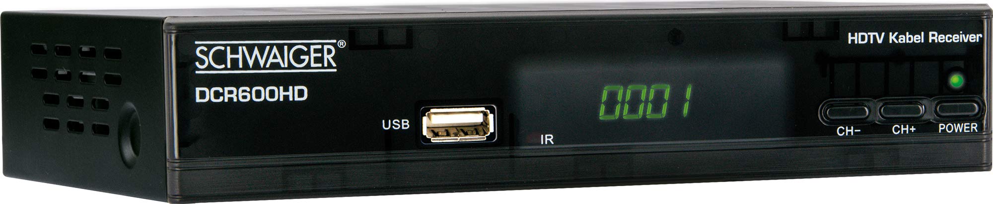 Schwaiger GmbH- Full HD Kabelreceiver/digitales Kabelfernsehen/USB 2.0-, HDMI-, SCART-Anschlüsse/Fernbedienung und Batterien inklusive/schwarz, DCR600