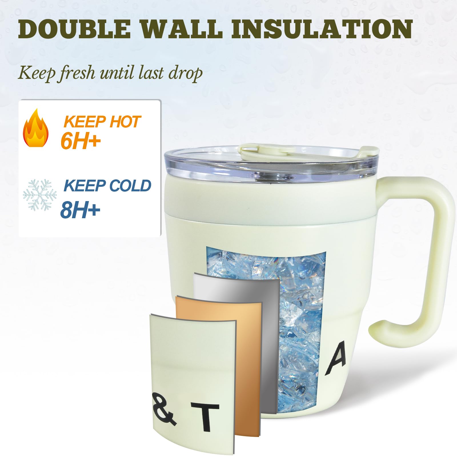 Taza de café aislada con asa, bonita taza de viaje de 14 onzas, vaso de café de acero inoxidable al vacío, taza de hielo para mantener las bebidas calientes o frías para camping, oficina y regalos de