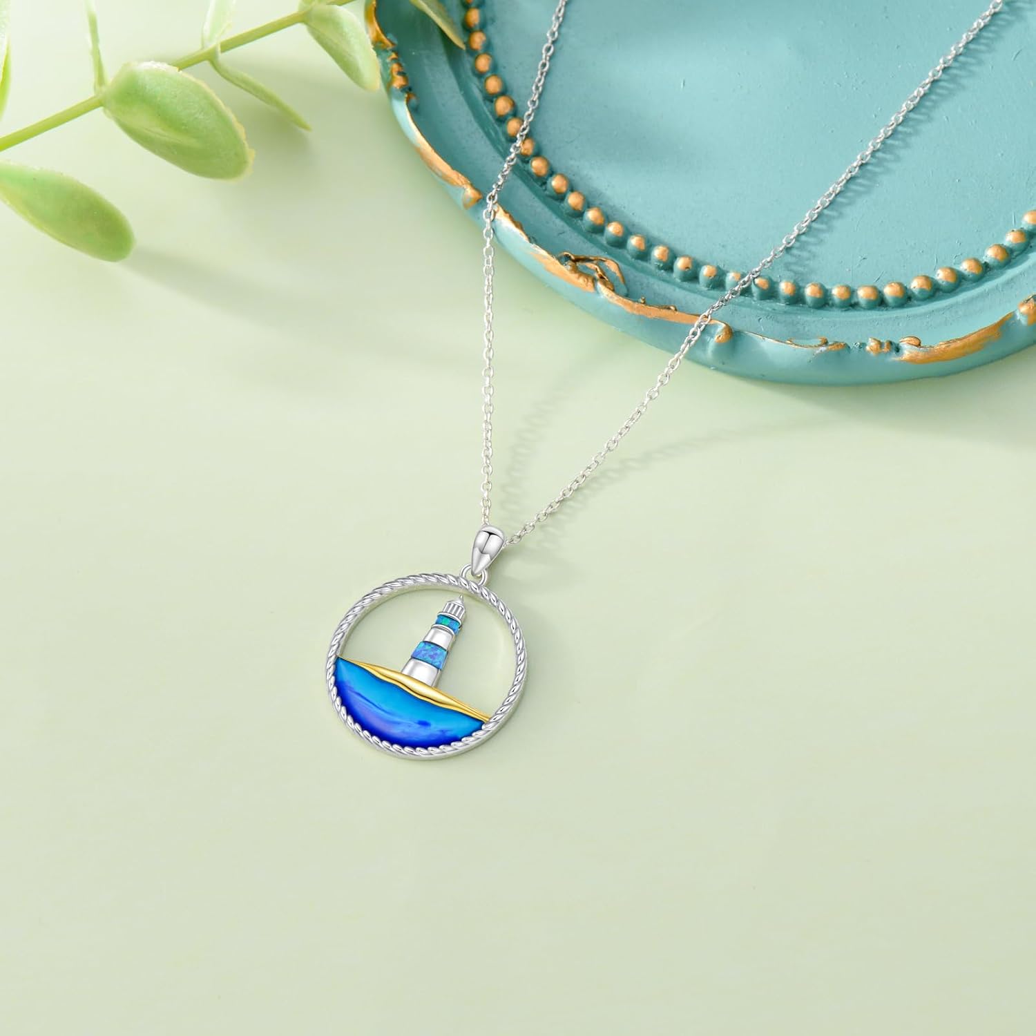ROMANTICWORK Lighthouse Necklace 925 Sterling Silver Opal Lighthouse Wave Pendant Nautical Jewelry Gifts for Women - Image 4