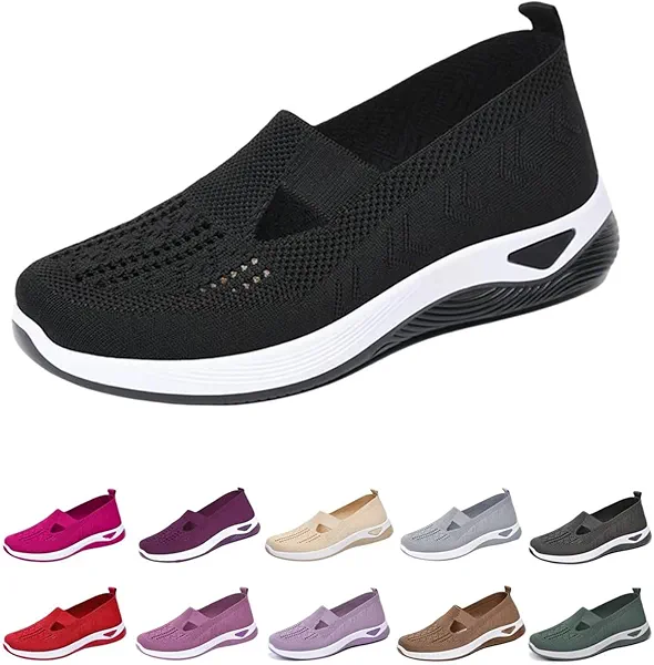 EURO JOY Orthopedic Walking Shoes for Women,2025 New Orthowalkway Womens Shoes,Woven Orthopedic Breathable Walking Sneaker Non-Slip Arch Support Slip on Shoes