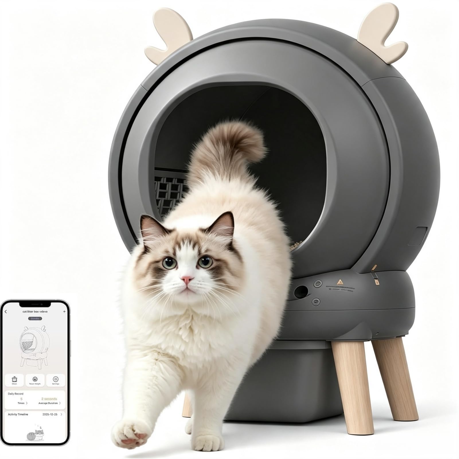 Cleaning Cat Litter Tray, App Control, Extra Large Automatic Cat Litter Tray for Multi-cats, Safety Sensors, Odor Control, Automatic Cleaning Litter Box Tray with Protection