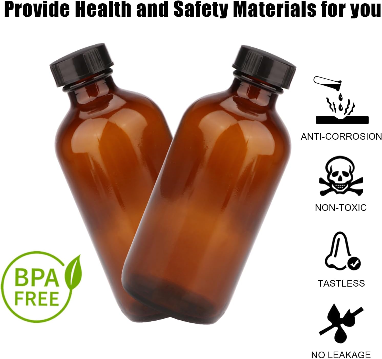 4oz Amber Glass Bottles, Boston Round Glass Bottles (50 Pack) with Leak-proof Caps, Refillable Container for Homemade Vanilla Extract, Essential Oils, Herbal Medicine and More