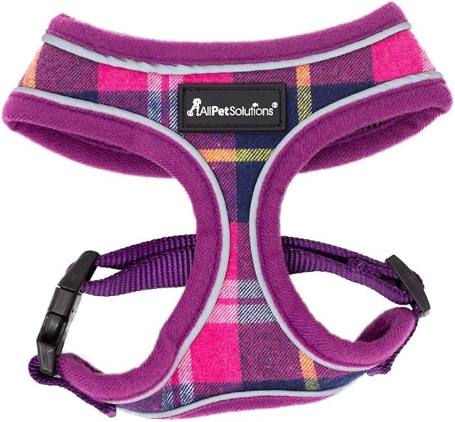 AllPetSolutions Dog Harness - Cool Pet Vest with Back D-Ring for Dog Lead Clips - Mesh Puppy Harness with Soft Padding - Training Stuff and Supplies for Small, Medium, Large Dogs - S, Purple Tartan