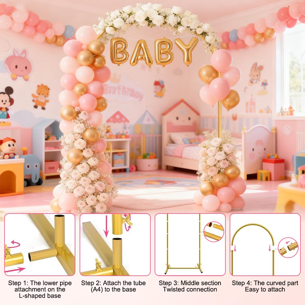 Arco per Matrimonio, 1 x 2 m Supporto per Arco di Palloncini per Matrimoni, Supporto per Arco di Matrimonio, in Metallo, per Feste di Compleanno, Cerimonie, Baby Shower, Lauree, Decorazioni