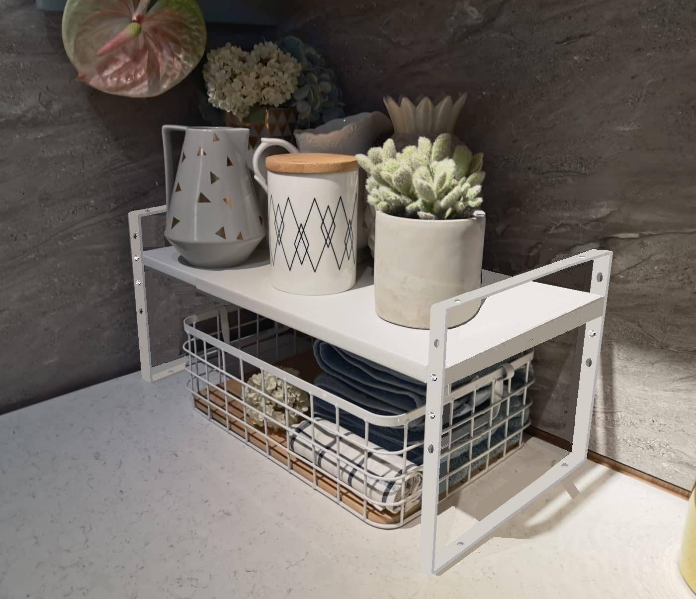 Expandable Stackable Spice Rack Cabinet Shelf Organizer in Cabinets Shelves Kitchen Cupboard Organization Stack up Racks Pantry Countertop Storage Large/White 2 Packs